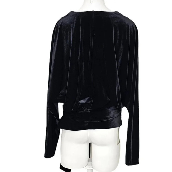 Good American Velour V-Neck Dolman Wrap Top Black Size 3 / US Large V-Neck - Picture 5 of 8